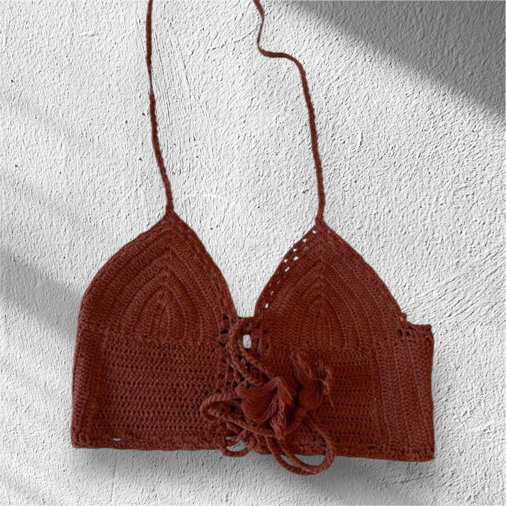American Eagle Rust Crochet Halter Top